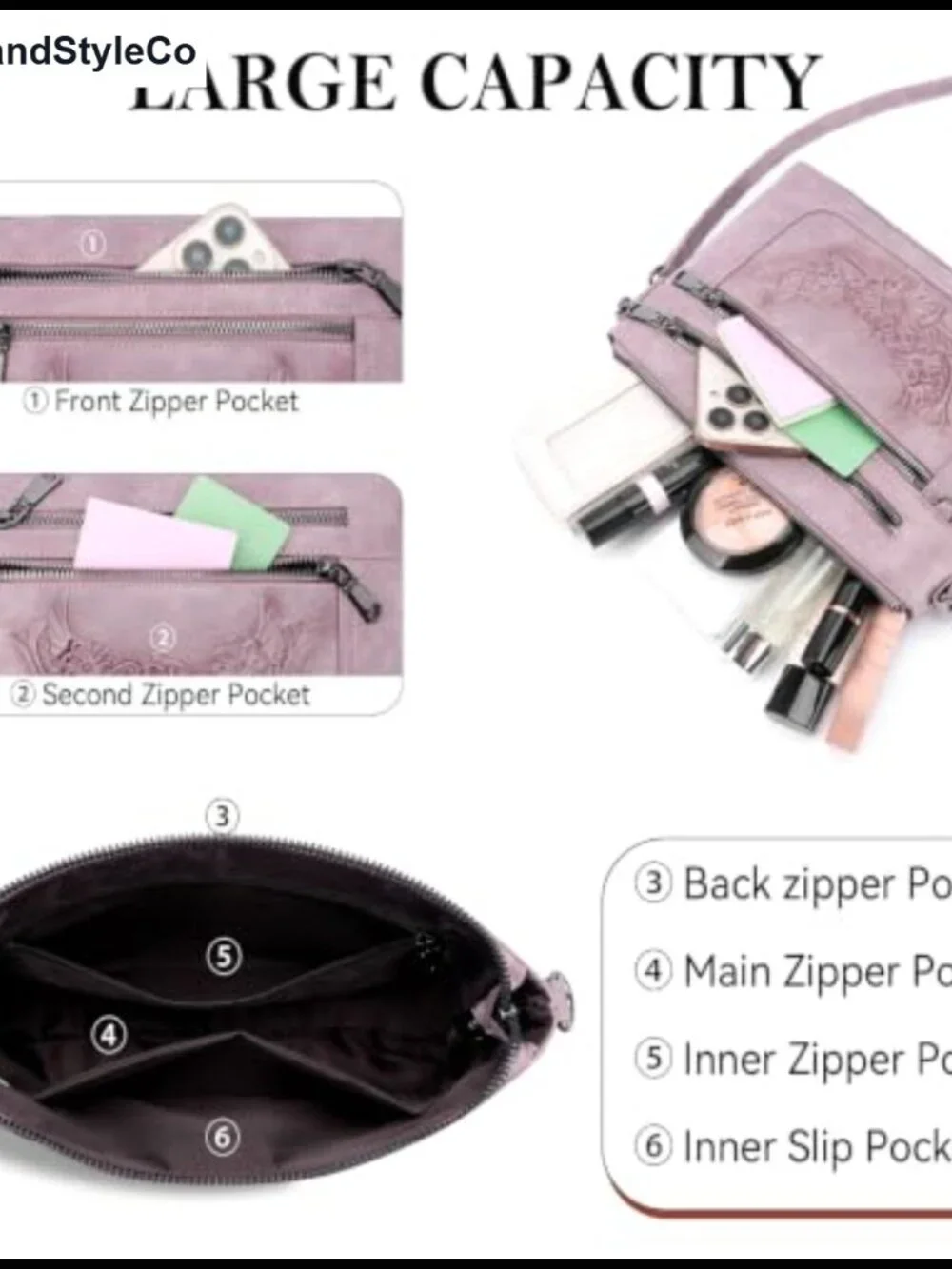 Small Faux Leather Crossbody Bag Multi Pocket Vegan Leather Purse Travel